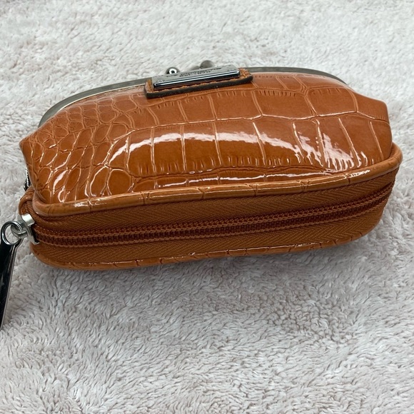 Vintage Liz Claiborne Faux Croc Leather Small Coin Purse Pouch-Orange-Kiss Lock - Picture 4 of 8